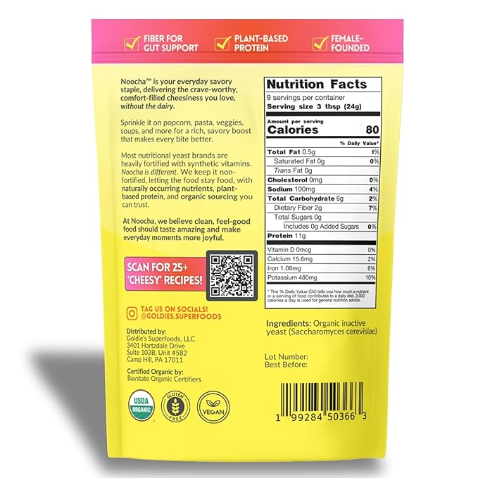 NOOCHA Organic Nutritional Yeast Flakes – Non-Fortified Vegan Cheese Seasoning Dairy-Free Gluten-Free High Protein Savory Sprinkle for Popcorn Pasta &amp Veggies – 8 oz