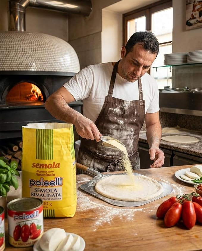 POLSELLI Italian Semola Flour 11 lbs (5 kg) Fine Ground Semolina Rimachinata for Fresh Pasta Bread Durum Wheat Product of Italy