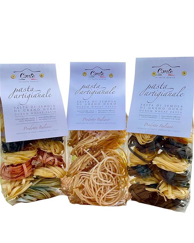 Conte Tagliatelle - PICI Bundle Pasta Imported from Italy 500g - Artisanal &amp High Protein Italian Durum Wheat Pasta Low Ash Content &amp Golden Yellow Grain Color Static Drying Impurity-Free