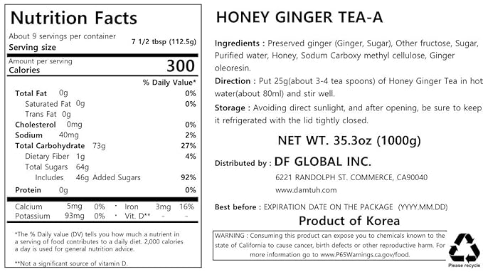 Damtuh Honey Citron Tea &amp Honey Ginger Tea Bundle Pack 1000g - 2.20lb x 2 Bottle