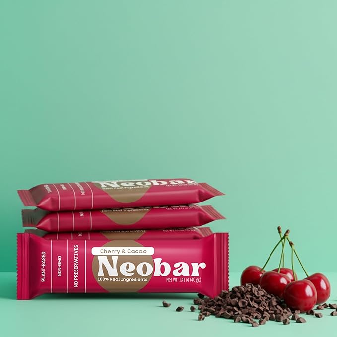 NEOBAR Fruit and Nut Bars - Plant-Based Vegan Snack Bars Gluten Free Dairy Free Snacks No Added Sugar No Preservatives Non-GMO | Cherry &amp Cacao12 Count