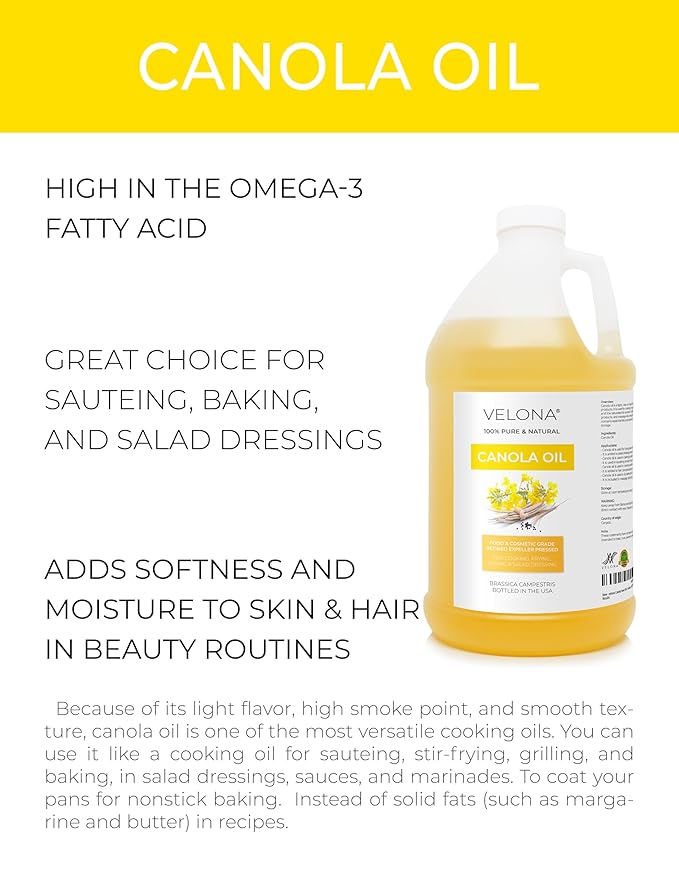velona Canola Seed Oil 64 fl oz | 100% Pure and Natural Carrier Oil | Refined Expeller pressed | Cooking Dressing Skin Face Body Hair Care | Use Today - Enjoy Results