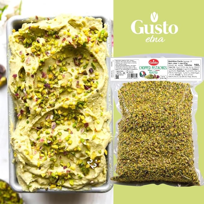 Pistachios Roasted Chopped 2.2 lb (1 kg) Dry Roasted Unsalted Pistachio Crumbles Chopped Pistachios nuts for ice cream sundaes Gusto Etna Non GMO Product of Italy
