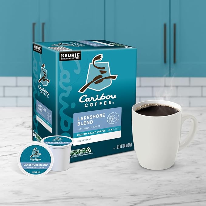 Caribou Coffee Lakeshore Blend Keurig Single-Serve K-Cup Pods Medium Roast 24 Count (Pack of 4)