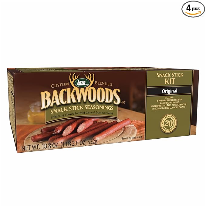 LEM Products Backwoods Original Snack Stick Seasoning Sausage Kit Ideal for Wild Game Seasons Up to 20 Pounds of Meat 1 Pound 2.7 Ounce Package with Pre-Measured Cure Packet Included