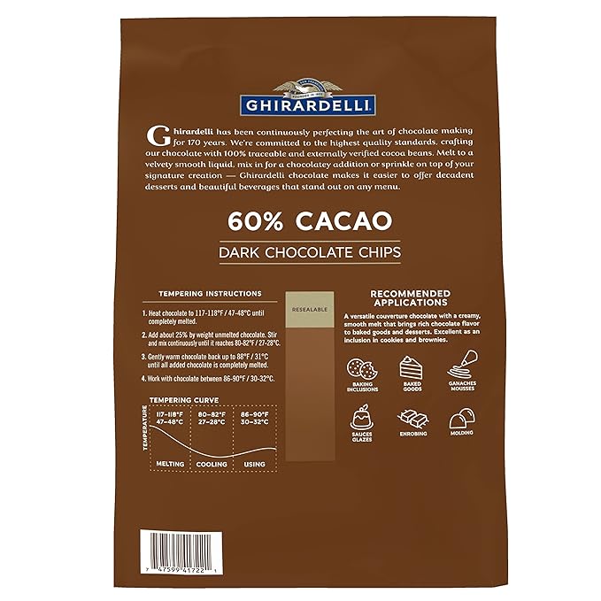 Ghirardelli Chocolate Company 60% Cacao Dark Chocolate Chips 5lb. Bag (Pack of 1)