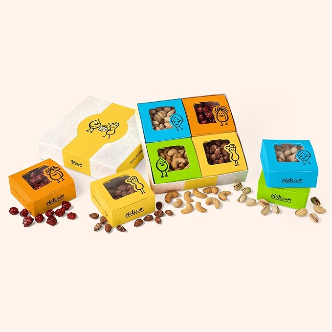 Nuts.com Mixed Nut Sampler – Variety Snack Box for Festive Gifts – 1.25Lb Gift Package Includes Pistachios Peanuts Hickory Smoked Almonds Roasted and Salted Cashews
