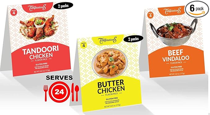 Butter Chicken Makhani Tandoori Chicken Beef Vindaloo Indian food spice kits by Flavor Temptations | Home Cook Authentic Indian Food | Organic Gluten Free No Sodium (6 Spice Kits)