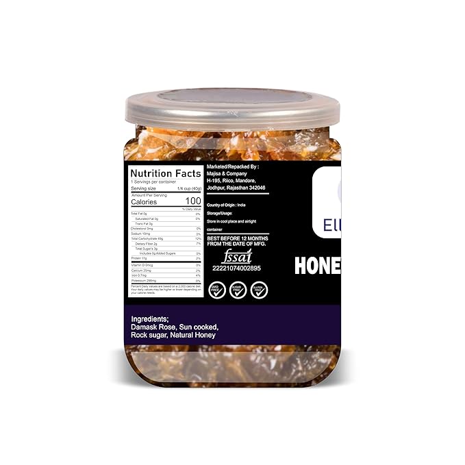 ELLY NUTS Honey Gulkand 500 Gram Airtight Container