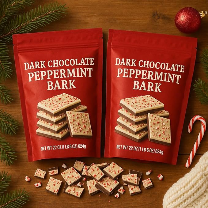 Dark Chocolate Peppermint Bark – 2 Pack (22 oz Each) | Festive Holiday Treats with Real Peppermint &amp Rich Dark Chocolate | Perfect for Christmas Gifting Desserts Stocking Stuffers &amp Seasonal