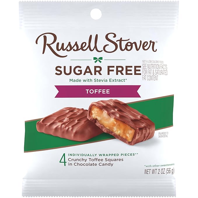 RUSSELL STOVER Sugar Free Toffee Squares in Chocolate Candy 2 oz. bag (Pack of 10)