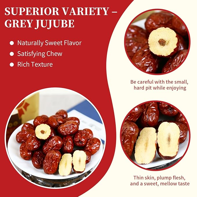 Wanhua Hall Red Dates Jujube Chinese Sun-dried Jujube 17.64 oz/500g (Hong Zao) Plump Jujube Red Dates Sweet and Chewy Dried Fruit Natural Snacks No Sugar Added 红枣 大枣