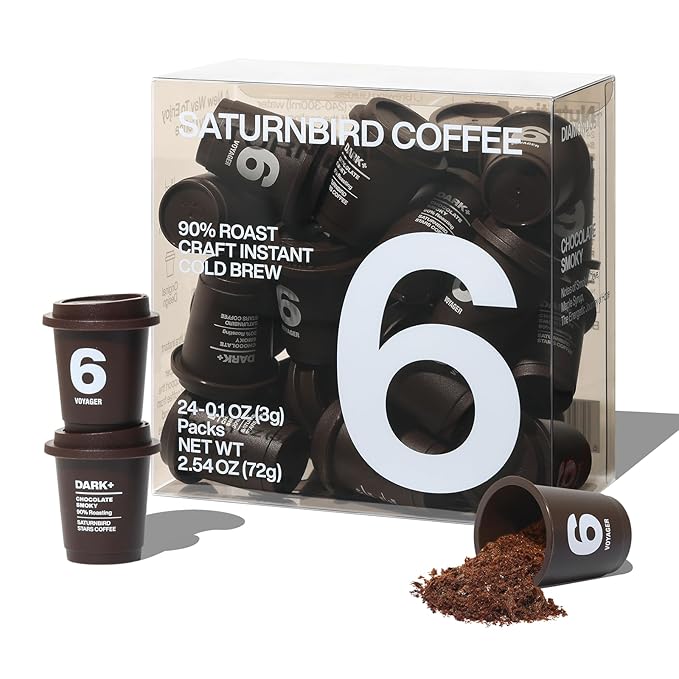 Saturnbird Instant Coffee Pods French Roast 100% Arabica Freeze-dried Coffee without Machine Brew with Hot/Cold Water or Milk 24 Count (NO.6)