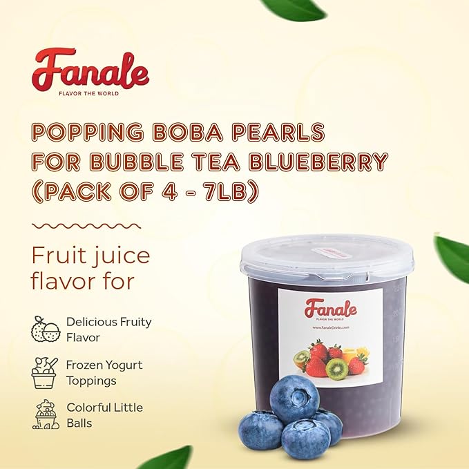 Fanale Blueberry Popping Boba Pearls Vegan Non GMO Gluten Free Fat Free Perfect for Bubble Tea Smoothies Ice Cream Desserts and Beverages.