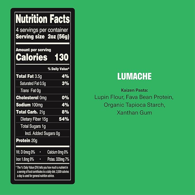 Kaizen Low Carb Keto Pasta Lumache - High Protein (20g) Gluten-Free Keto-Friendly (6g Net) Plant-Based Lupini Noodles with High Fiber Lupin Flour - 8 ounces (Pack of 3)