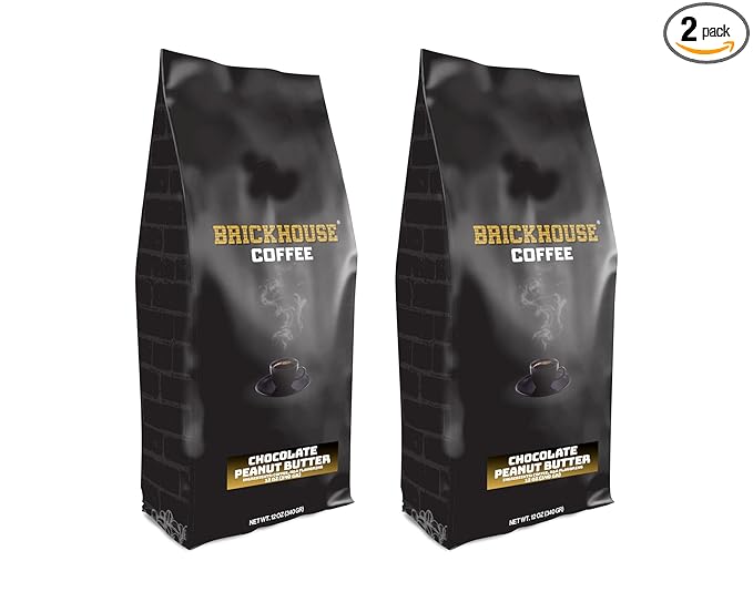 Brickhouse Chocolate Peanut Butter Flavored Ground Coffee – Nutty &amp Sweet 100% Arabica 2-Pack (12oz Bags)