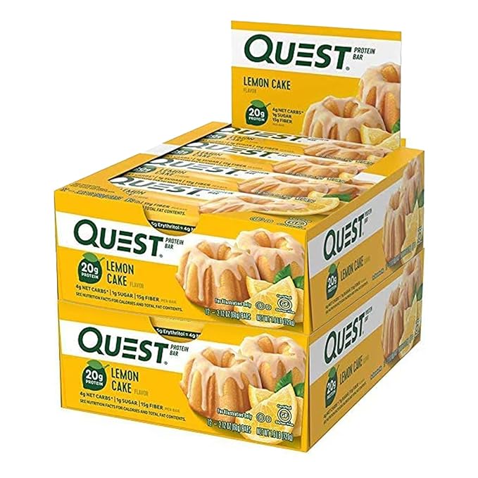 Quest Nutrition Protein Bar Oatmeal Choco Chip. Low Carb Meal Replacement Bar with 20 + Grams of Protein. High Fiber Gluten-Free (24 Count) (Lemon Cake)