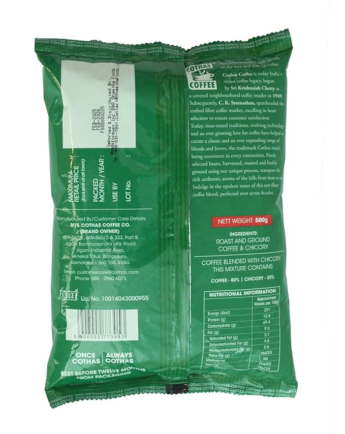 Cothas Traditional Strong &amp Aromatic Hotel Blend Filter Coffee Powder - Packs of 3 Each 500g [ Coffee : 80% Chicory : 20%. ]
