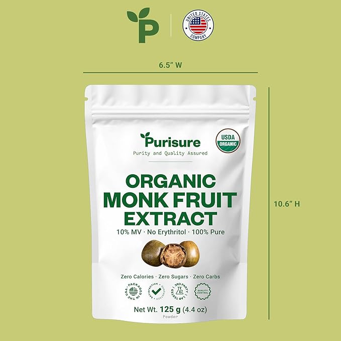Organic Monk Fruit Extract Powder 125g (4.41oz) No Fillers Pure USDA Organic Monk Fruit Extract Sweetener with No Aftertaste Zero Calorie &amp Zero Carbs Keto &amp Paleo Friendly 403 Servings