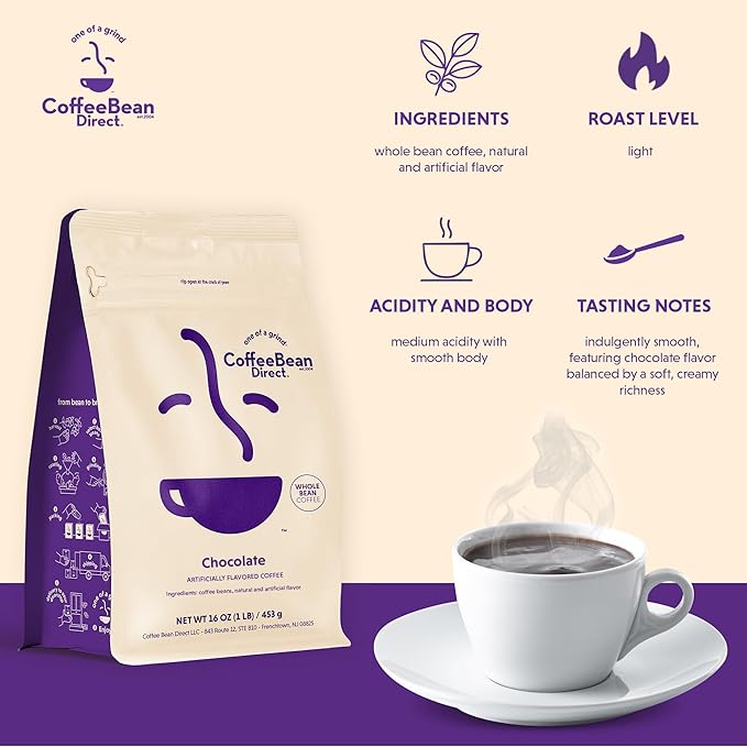 Coffee Bean Direct Chocolate Flavored Whole Bean Coffee 1 Pound Bag (Pack of 1)
