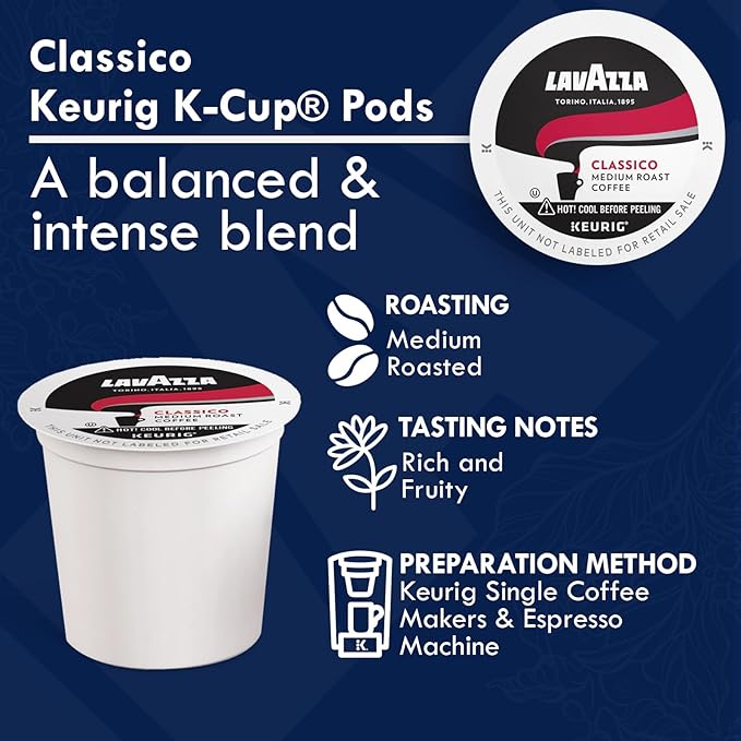 Lavazza K-Cups Variety Pack - Espresso-Italiano-Classico Medium Roast Espresso Pods Intense Flavor with Dried Fruit Notes Keurig Compatible - 24 each