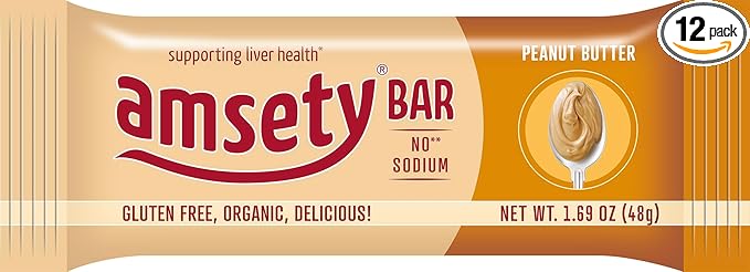 Amsety Nutrition Bar Supports Liver Health Includes Super 16 Vitamins Low Sodium Organic Gluten-Free 1.69oz (Value Pack (12 Bars) Peanut Butter)