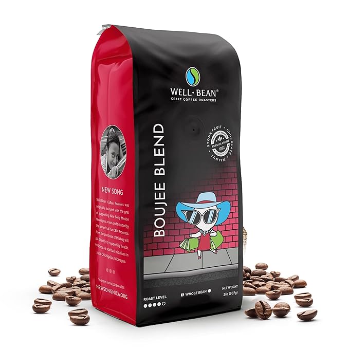 Well-Bean Coffee - Boujee Blend Coffee Beans Brazil Colombia and Honduras Coffee Blend Antioxidant Rich Whole Bean Coffee Gluten-Free Keto Coffee Dark Roasted Coffee 2 lb