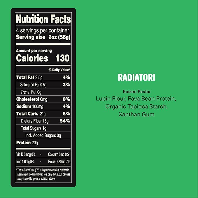Kaizen Low Carb Keto Pasta Radiatori - High Protein (20g) Gluten-Free Keto-Friendly (6g Net) Plant-Based Lupini Noodles made w/High Fiber Lupin Flour - 8 ounces (Pack of 3)