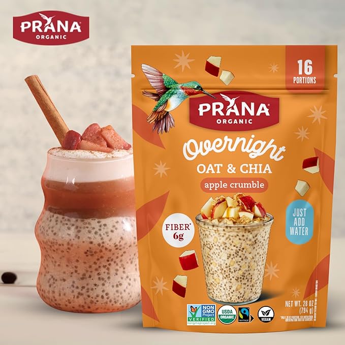 Prana Organic Overnight Chia with Oats Apple Crumble | Rich in Fiber &amp Protein Vegan Non-GMO | Ready to Eat Breakfast - 28 oz Bags - 2 Pack
