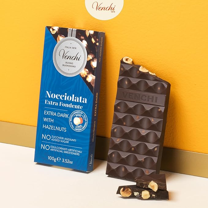 Venchi - Set of 6 Extra Dark Hazelnut Bars 21.16 oz - NO Added Sugar - NO Artificial Sweeteners - Gluten Free - Vegan - Great Gift Idea