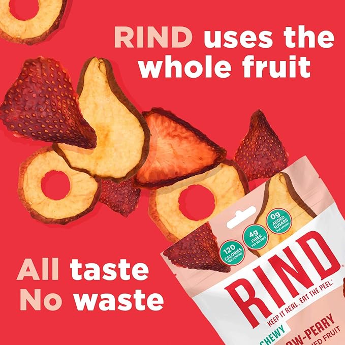 RIND Snacks | Straw-Peary | Strawberry Apple &amp Pear | Dried Fruit Superfood | Chewy Snack | No Sugar Added | All Natural | High in Fiber | Gluten Free | Vegan | Paleo | Fruit Snacks | 3 oz | 3 P