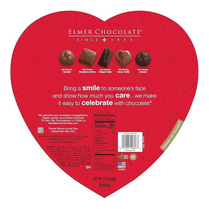 Elmer Chocolate Heart Shaped Box - 12 oz - 30 Pieces - Perfect for Valentine's Day and Giving to that Special Someone