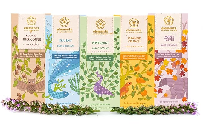Elements Truffles Dark Chocolate Bar Combo Pack of 5 | Ayurvedic Vegan &amp Gluten Free | No Refined Sugar &amp Artificial Flavours | Enriched with Cocoa &amp Coconut Sugar