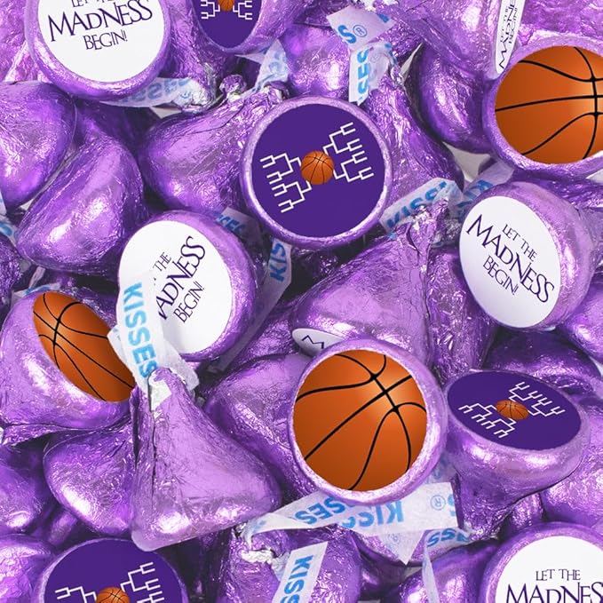 90ct Basketball Party Favors Stickered Kisses Candy Let the Madness Begin (90 Count) - Purple - Candy Included