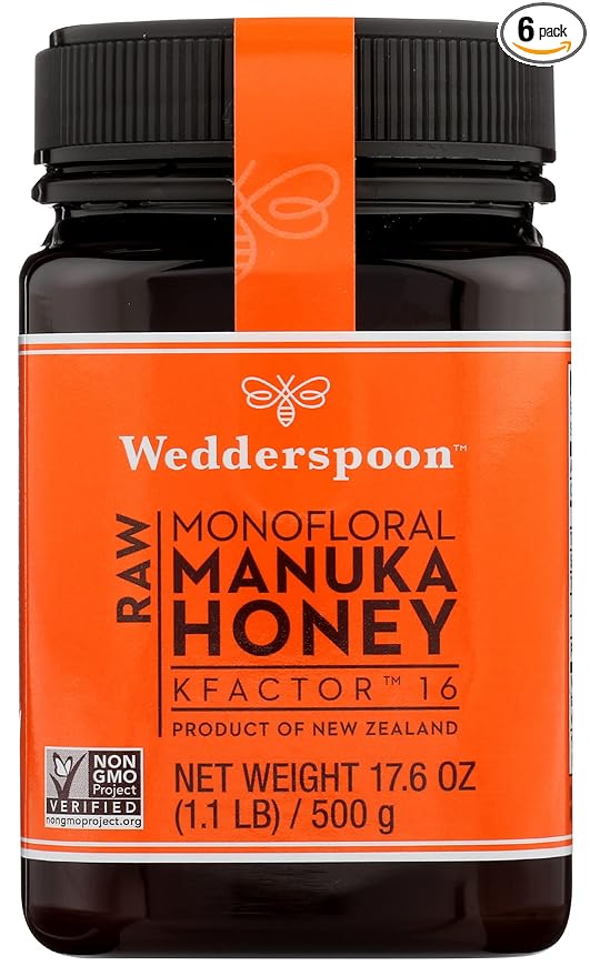 Wedderspoon Raw Monofloral Manuka Honey Kfactor 16 Non-GMO 17.6 Oz (Pack of 6)