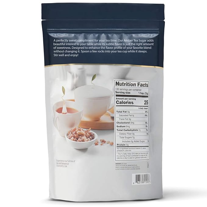 Tea Forte Natural Amber Hue Beet Rock Sugar Crystals for Tea and Coffee Dissolves Quickly Vegan and Non-GMO Resealable 2 Pound Bag