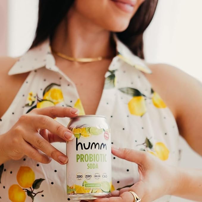 Humm Sparkling Probiotic Lemon Lime Soda Zero Sugar Zero Calorie 2 Billion Probiotics Vitamin C D and B12 12 fl oz (Pack of 12)