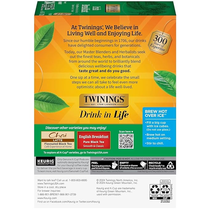 Twinings Irish Breakfast Tea K-Cup Pods for Keurig Caffeinated Black Tea Robust Strong Bold Flavour 24 Count (Pack of 2) Enjoy Hot or Iced