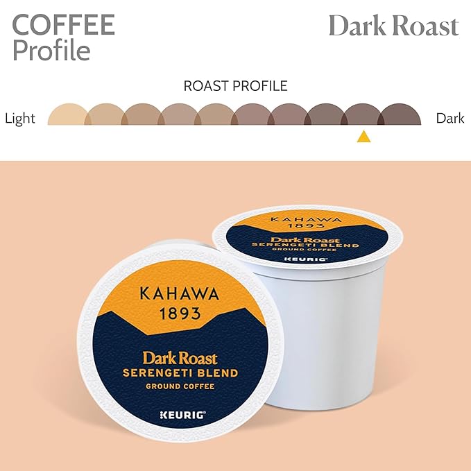 Kahawa 1893 Dark Roast Coffee K-Cup Pods Serengeti Blend (20 Count) - As Seen on Shark Tank Low Acid High Antioxidants Naturally Sweet Organically Grown Ethically &amp Sustainably Sourced