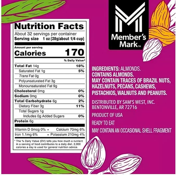 Natural Sliced California Almonds 32 Ounces (32 Ounce (2 Pack))