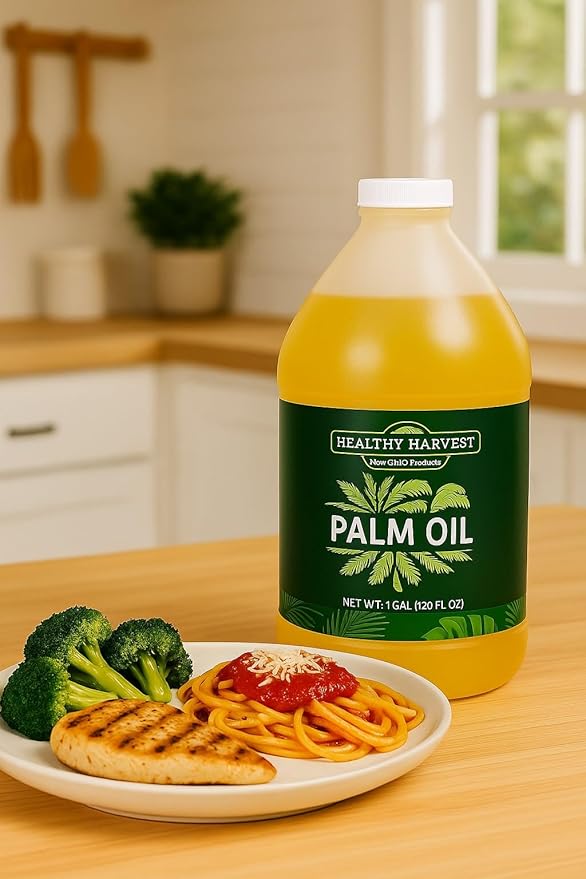 Healthy Harvest 100% Pure Palm Oil – Non-GMO Seedless Cooking Oil for Frying Baking &amp Sautéing Rich in Natural Nutrients 1 Gallon