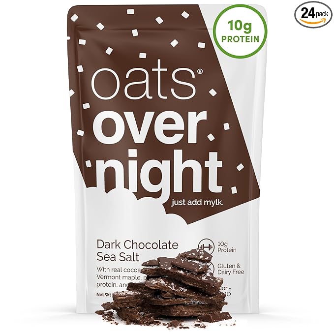 Oats Overnight - Dark Chocolate Sea Salt - Vegan 10g Protein High Fiber Breakfast Shake - Gluten Free Non GMO Oatmeal (2.2 oz per meal) (24 Pack)