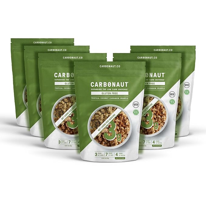 Carbonaut Gluten Free Granola Tropical Coconut Cardamom | Keto-Certified &amp Non-GMO | Perfect Keto Granola For Cereal Yogurt or Snacking | Only 3g of Carbs Per Serving 10 oz (Pack of 6)