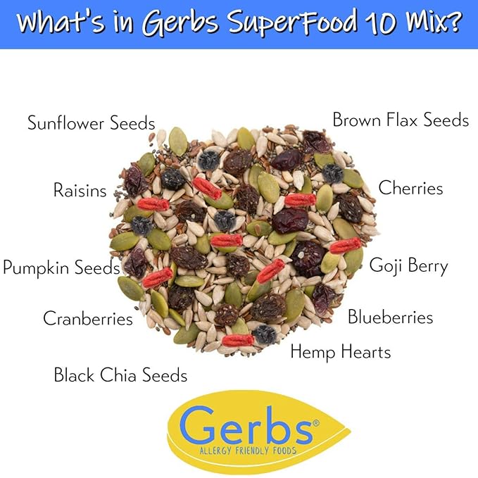 Gerbs Superfood Snack Mix 2 lbs. | Raw Seeds &amp Unsulfured Sweetened Dried Fruit Resealable Bag | Sweet-Tart Fruit Meets Crunchy Seeds | Top 14 Allergen-Free