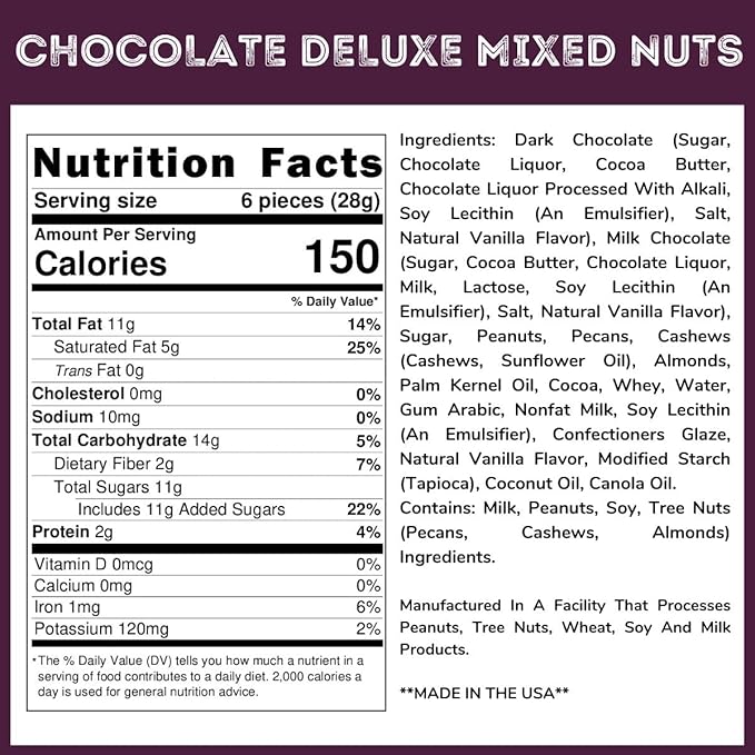 Milk &amp Dark Chocolate Deluxe Mixed Nuts - 1.5 Lb Tub