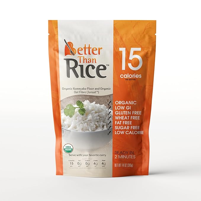 Better Than Pasta Organic Shirataki Rice – USDA Organic Zero Net Carbs Keto &amp Diabetic Friendly Gluten-Free Wheat-Free Low-Calorie Plant-Based Non-GMO No Odor Ready-to-Eat Konjac Noodles
