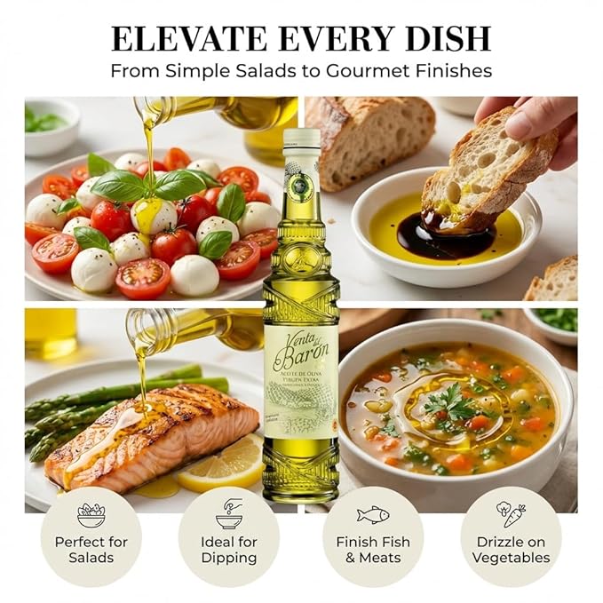 Venta del Barón - Voted The World's Best Olive Oil - Extra Virgin Cold Pressed - High in Polyphenols - 16.9 fl oz (500ml) Bottle