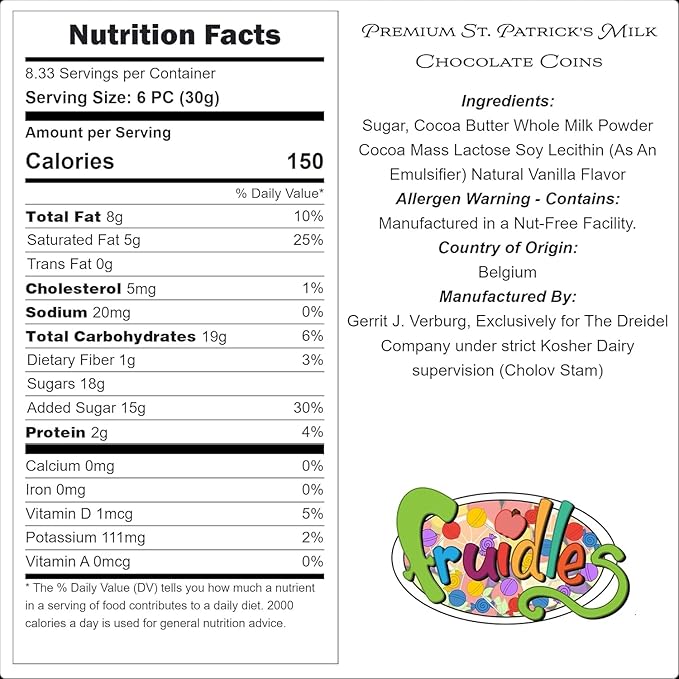 St. Patrick's Day 6 Bags 25 Chocolate Coins Gold Shamrock Coins Foils Premium Belgian Milk Chocolate Clover Coins Resealable Bag Nut-Free (6 Bags)