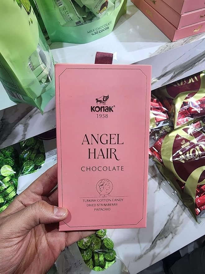 Angel Hair &amp Dubai Chocolate Gift Box – Kunafa Pistachio 200g + Chocolate Cotton Candy Bar 170g – Luxury Assorted Sweets with Strawberry &amp Pistachio – Holiday Birthday Celebration Treat (1-P
