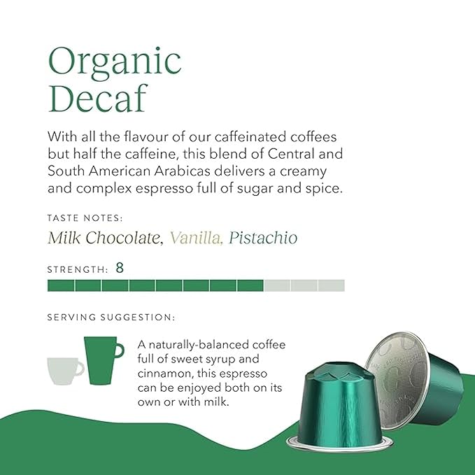 Cru Kafe Decaf USDA Organic Espresso Coffee Capsules (100 Pods) Fairtrade Coffee Pods Compatible with Nespresso Original Line and Pixie Machines